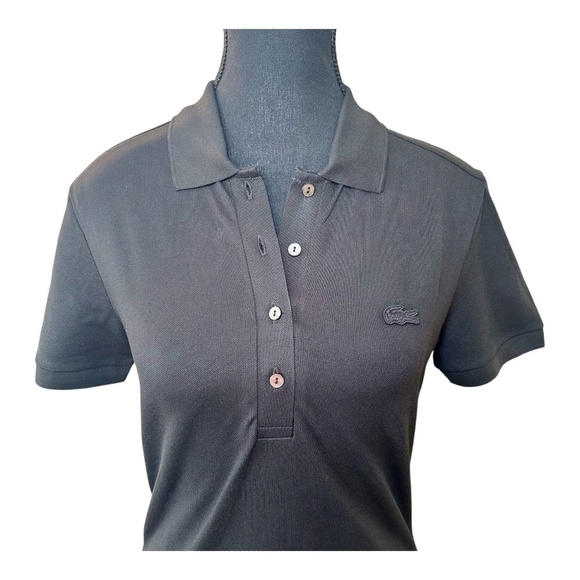 Lacoste Women's Collared, 1/2 Button Down, Polo T-Shirt, Black, Size 36, NWOT - Picture 3 of 8